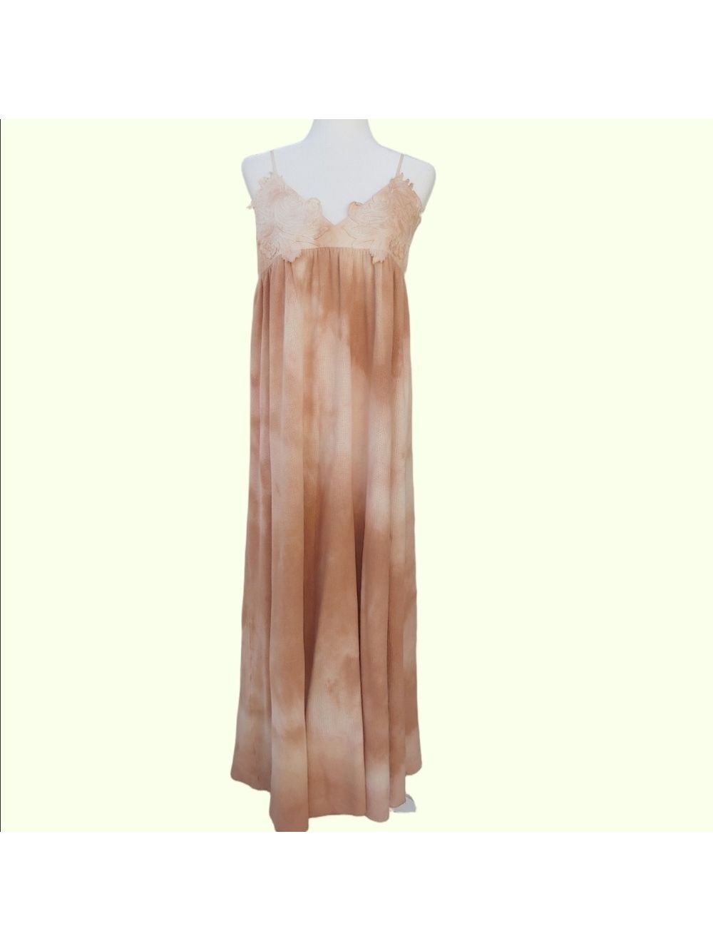 ZARA Maxi Summer Tie Dye Strap Dress Tan and Peach Women's Medium, NWT - Picture 4 of 17